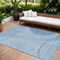 9 X 12 Denim Blue And Sky Blue Striped Washable Indoor Outdoor Area Rug