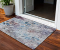 3 X 5 Navy Blue And Sky Blue Floral Washable Indoor Outdoor Area Rug