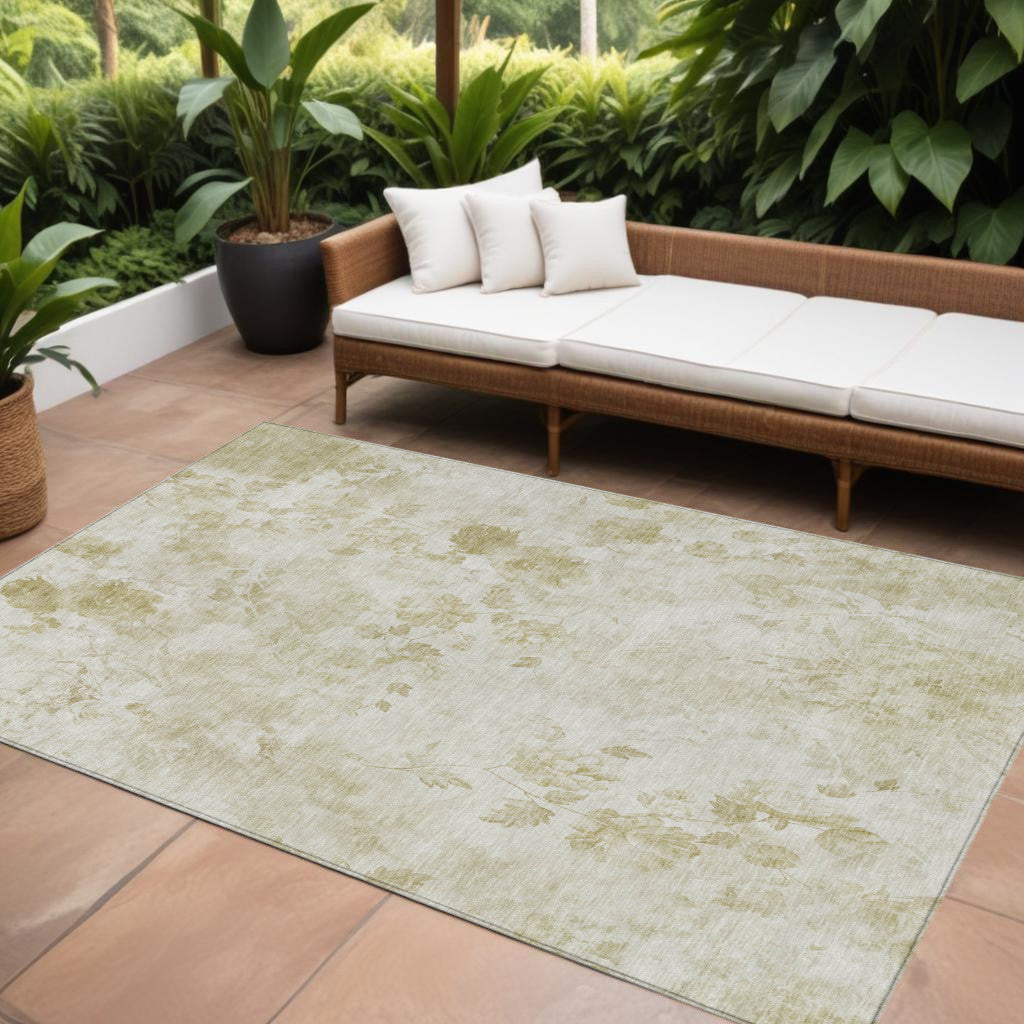 10 X 14 Khaki Beige And Tan Floral Washable Indoor Outdoor Area Rug