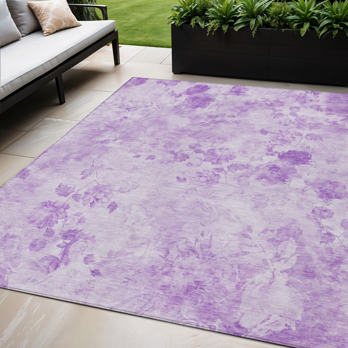 5 X 8 Lavender And Purple Floral Washable Indoor Outdoor Area Rug