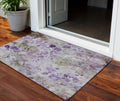 3 X 5 Purple Lavender And Artichoke Green Floral Washable Indoor Outdoor Area Rug