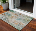 3 X 5 Teal Blue And Green Floral Washable Indoor Outdoor Area Rug