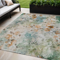 5 X 8 Teal Blue And Green Floral Washable Indoor Outdoor Area Rug