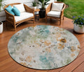 8 Teal Blue And Green Round Floral Washable Indoor Outdoor Area Rug