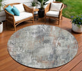 8 Taupe Gray And Copper Round Abstract Washable Indoor Outdoor Area Rug