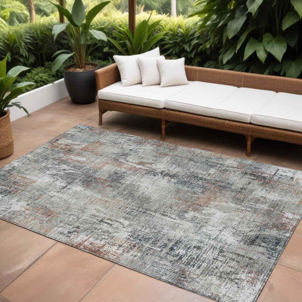 8 X 10 Taupe Gray And Copper Abstract Washable Indoor Outdoor Area Rug