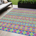 5 X 8 Blush Blue And Lime Green Quatrefoil Washable Indoor Outdoor Area Rug