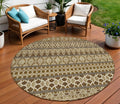8 Brown And Taupe Round Quatrefoil Washable Indoor Outdoor Area Rug