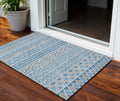 3 X 5 Sky Blue And Denim Blue Quatrefoil Washable Indoor Outdoor Area Rug