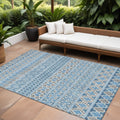 9 X 12 Sky Blue And Denim Blue Quatrefoil Washable Indoor Outdoor Area Rug