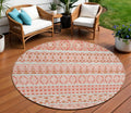 8 Salmon Beige And Copper Round Quatrefoil Washable Indoor Outdoor Area Rug