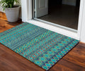 3 X 5 Teal Blue And Navy Blue Quatrefoil Washable Indoor Outdoor Area Rug