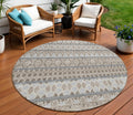 8 Taupe Beige And Gray Round Quatrefoil Washable Indoor Outdoor Area Rug