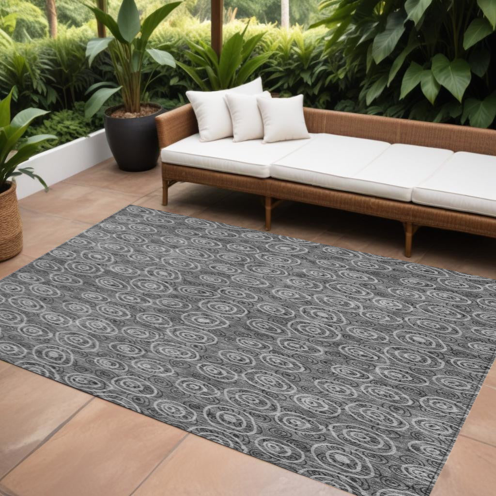 8 X 10 Gray Charcoal And Silver Geometric Washable Indoor Outdoor Area Rug