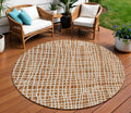 8 Orange Beige And Copper Round Striped Washable Indoor Outdoor Area Rug