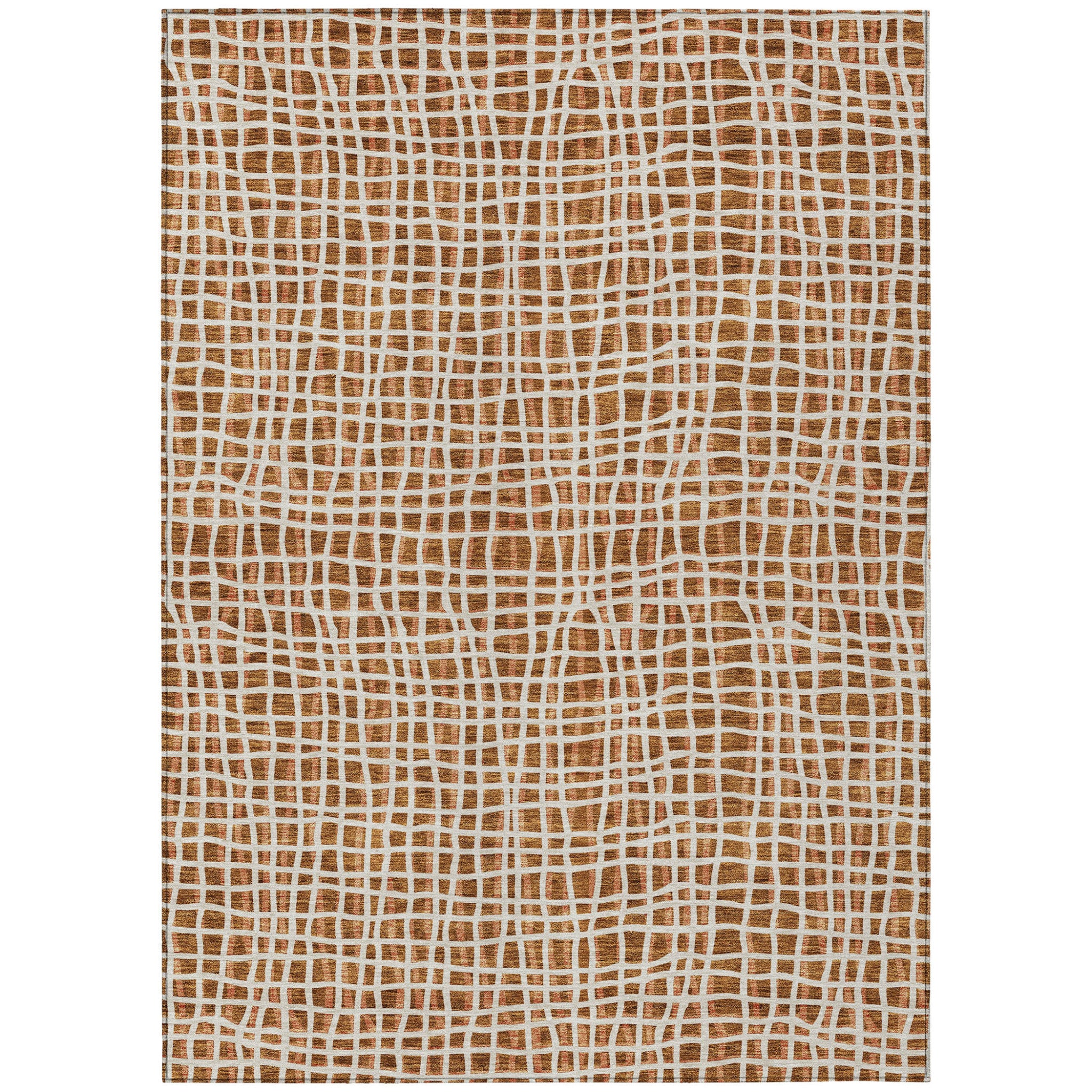 10 X 14 Orange Beige And Copper Striped Washable Indoor Outdoor Area Rug