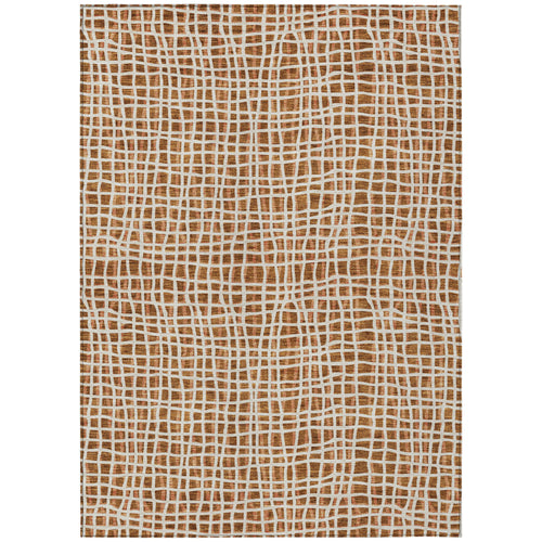 10 X 14 Orange Beige And Copper Striped Washable Indoor Outdoor Area Rug