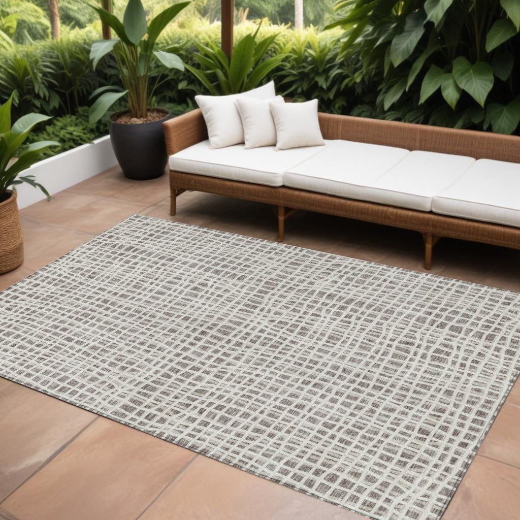 10 X 14 Taupe And Beige Striped Washable Indoor Outdoor Area Rug