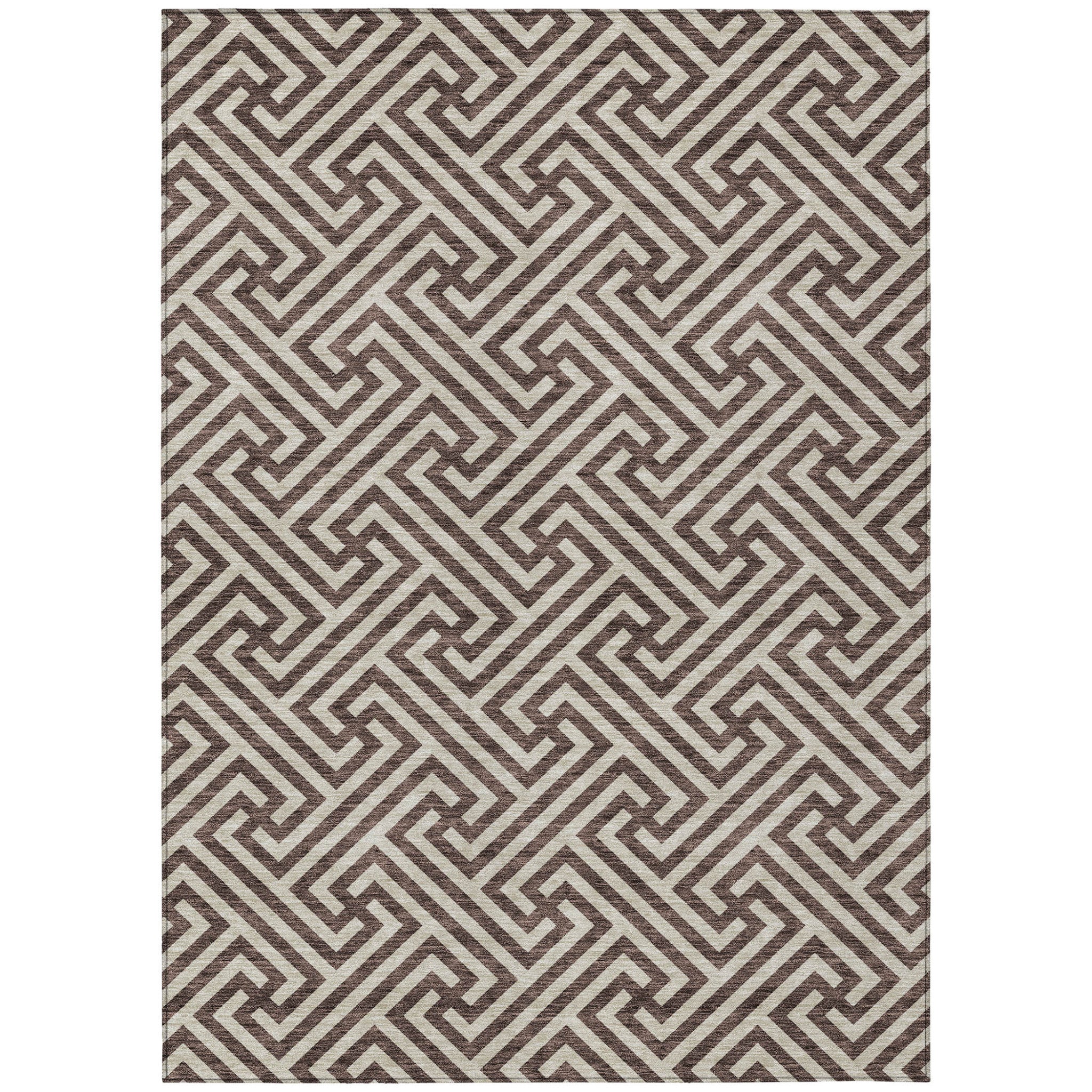 9 X 12 Brown And Beige Geometric Washable Indoor Outdoor Area Rug