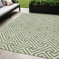 5 X 8 Green And Beige Geometric Washable Indoor Outdoor Area Rug