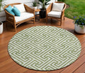 8 Green And Beige Round Geometric Washable Indoor Outdoor Area Rug
