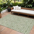 8 X 10 Green And Beige Geometric Washable Indoor Outdoor Area Rug