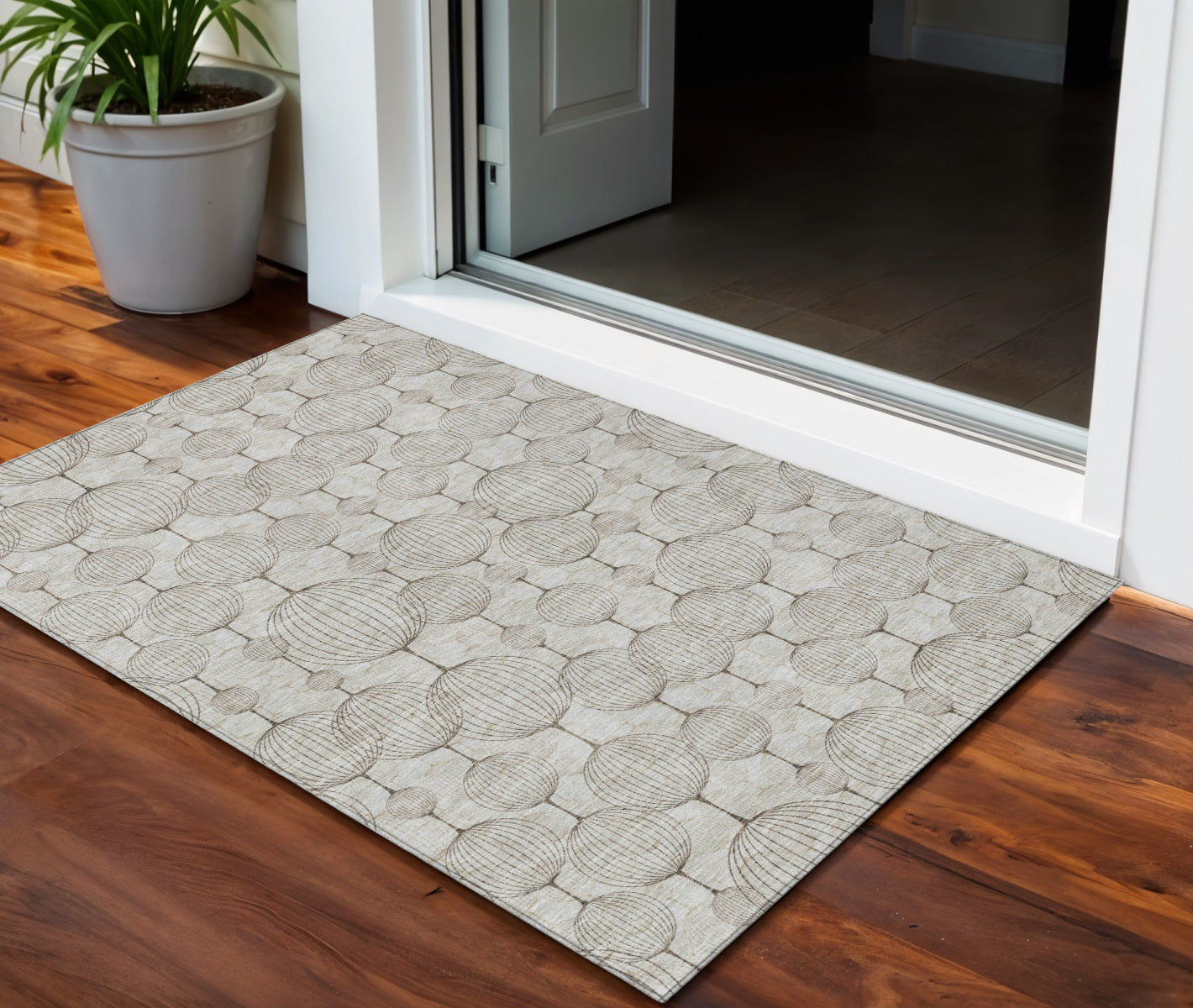 3 X 5 Beige And Brown Geometric Washable Indoor Outdoor Area Rug