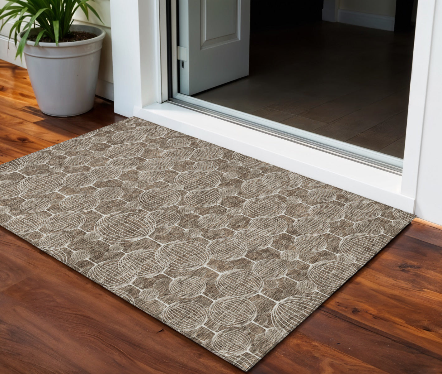 3 X 5 Chocolate And Beige Geometric Washable Indoor Outdoor Area Rug