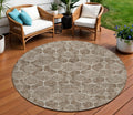 8 Chocolate And Beige Round Geometric Washable Indoor Outdoor Area Rug