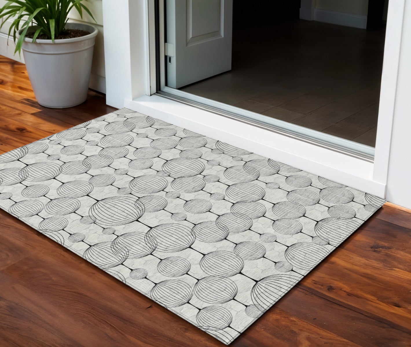 3 X 5 Graphite Gray And Silver Geometric Washable Indoor Outdoor Area Rug