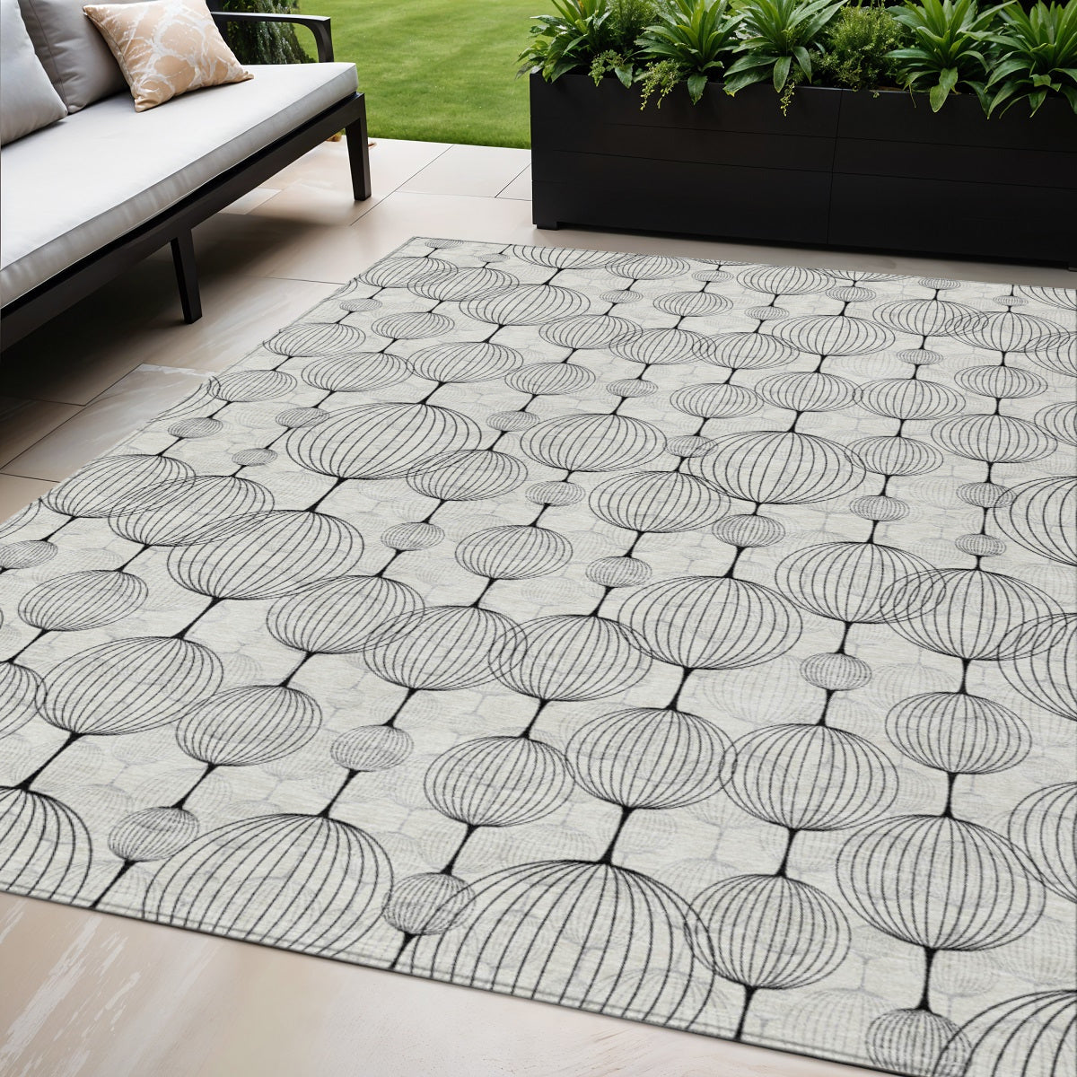 5 X 8 Graphite Gray And Silver Geometric Washable Indoor Outdoor Area Rug