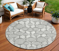 8 Graphite Gray And Silver Round Geometric Washable Indoor Outdoor Area Rug