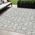 5 X 8 White Gray And Silver Geometric Washable Indoor Outdoor Area Rug