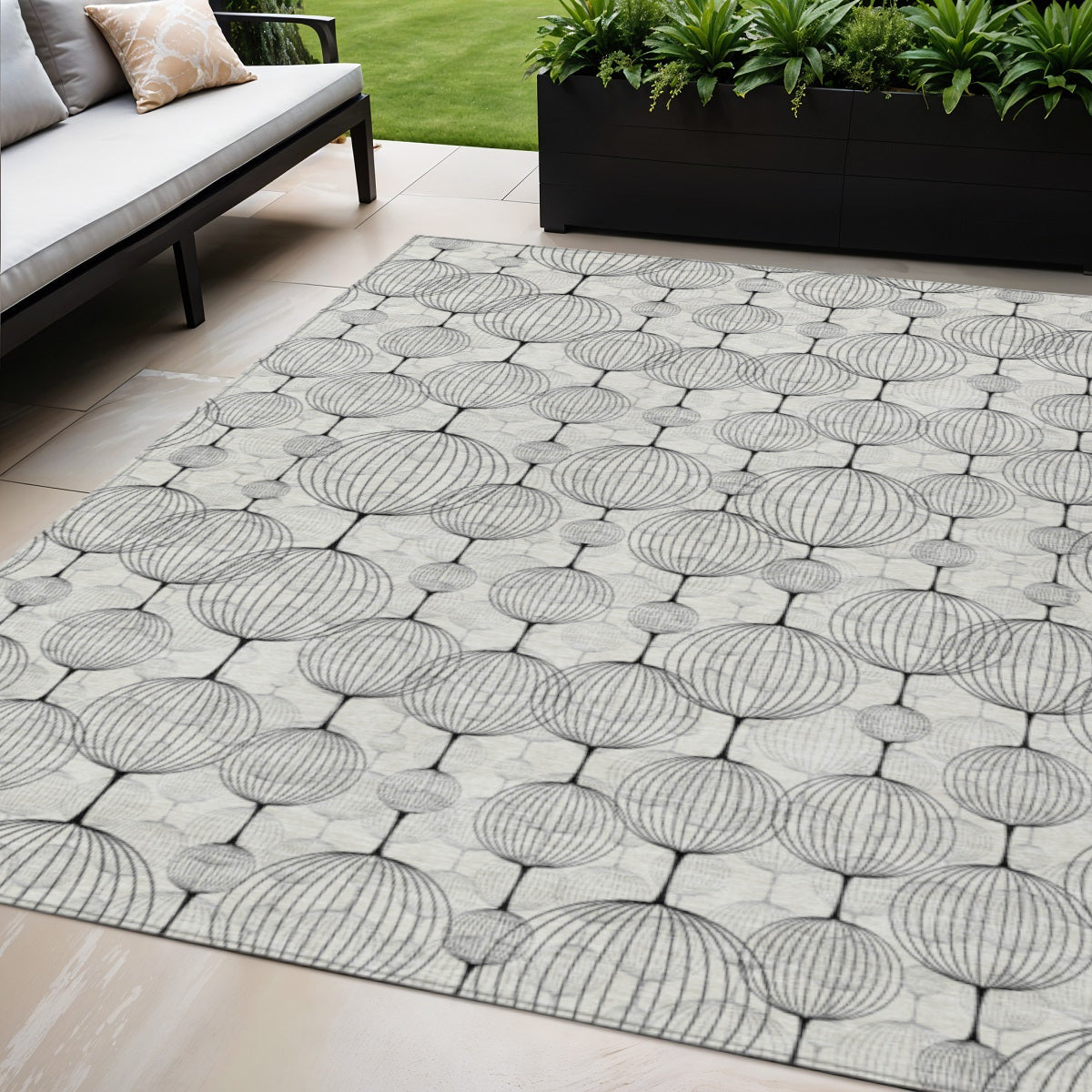5 X 8 White Gray And Silver Geometric Washable Indoor Outdoor Area Rug