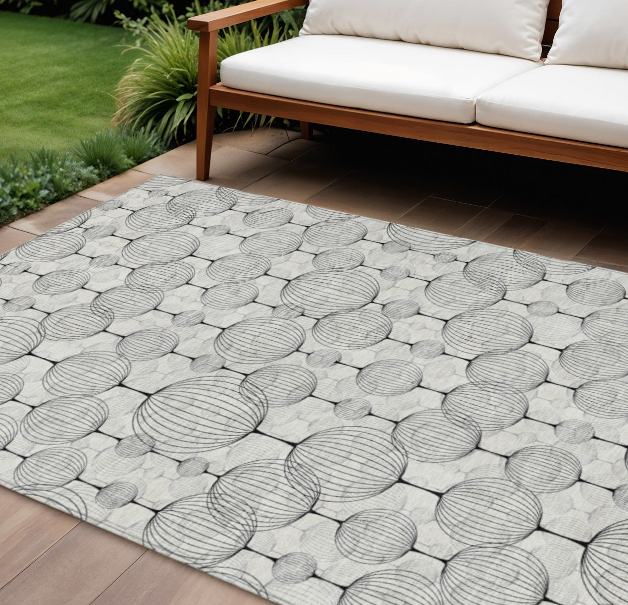 9 X 12 White Gray And Silver Geometric Washable Indoor Outdoor Area Rug