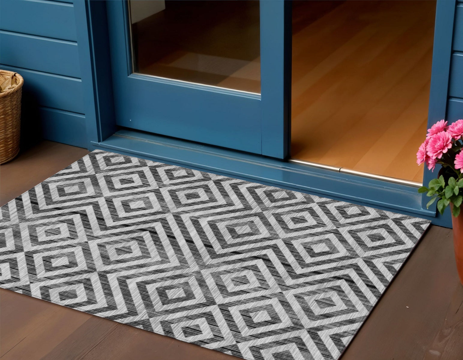 3 X 5 Black Gray And Silver Geometric Washable Indoor Outdoor Area Rug