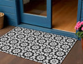 3 X 5 Black Gray And Silver Floral Medallion Washable Indoor Outdoor Area Rug