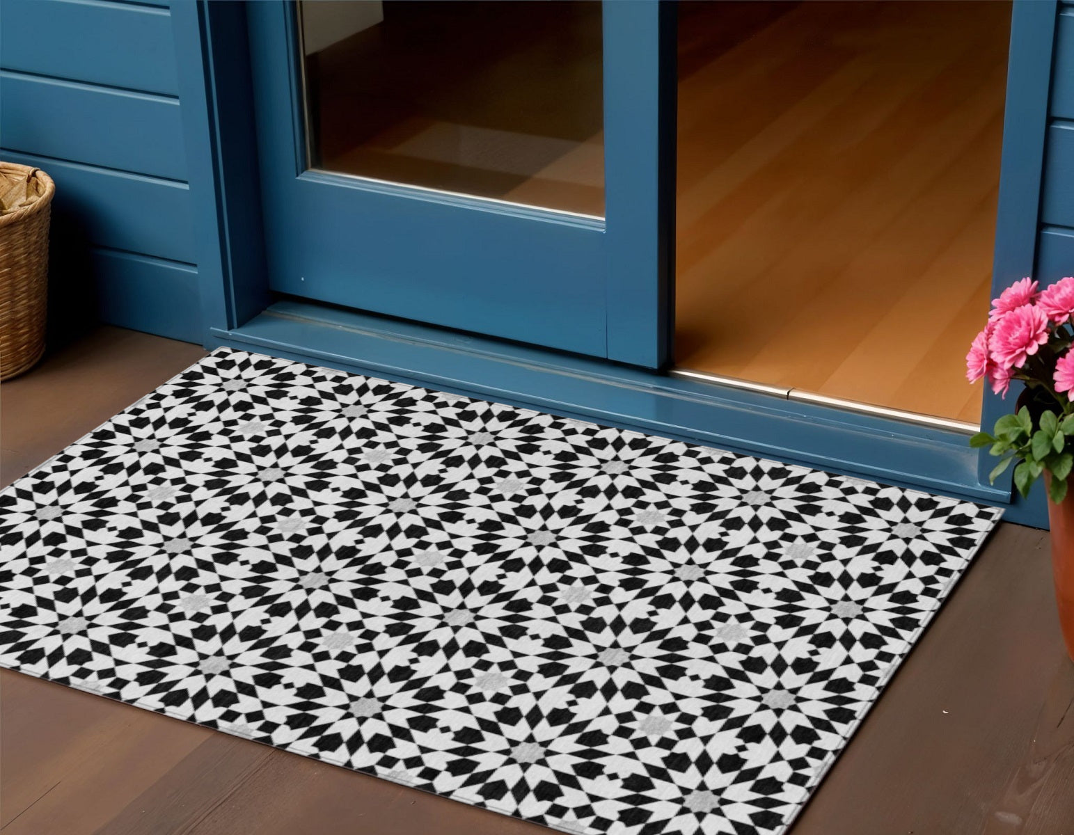 3 X 5 Black Gray And Silver Floral Medallion Washable Indoor Outdoor Area Rug