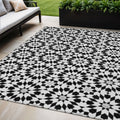 5 X 8 Black Gray And Silver Floral Medallion Washable Indoor Outdoor Area Rug