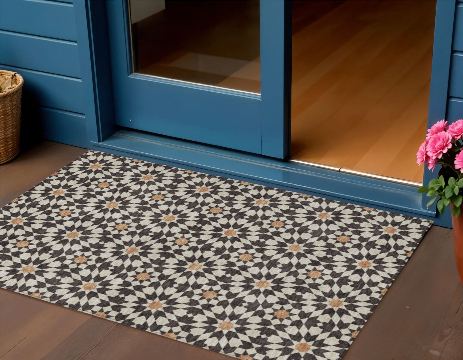 3 X 5 Charcoal Silver And Copper Floral Medallion Washable Indoor Outdoor Area Rug