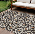 8 X 10 Charcoal Silver And Copper Floral Medallion Washable Indoor Outdoor Area Rug
