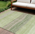 10 X 14 Artichoke Green And Taupe Striped Washable Indoor Outdoor Area Rug