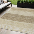 5 X 8 Beige Brown And Taupe Striped Washable Indoor Outdoor Area Rug