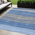 5 X 8 Navy Blue And Gray Striped Washable Indoor Outdoor Area Rug