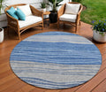 8 Navy Blue And Gray Round Striped Washable Indoor Outdoor Area Rug
