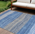 8 X 10 Navy Blue And Gray Striped Washable Indoor Outdoor Area Rug