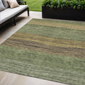 5 X 8 Olive Green And Chocolate Striped Washable Indoor Outdoor Area Rug