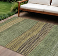 10 X 14 Olive Green And Chocolate Striped Washable Indoor Outdoor Area Rug