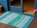 3 X 5 Sky Blue Teal Blue And Aqua Striped Washable Indoor Outdoor Area Rug