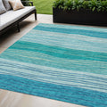 5 X 8 Sky Blue Teal Blue And Aqua Striped Washable Indoor Outdoor Area Rug